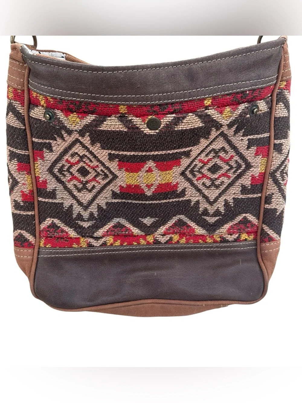 Myra Bag Carolina Shades Western Leather Bag Upcycled Canvas Crossbody Bag